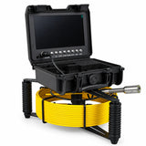 Powerwill PW9D7 sewer inspection camera opposite side view with open monitor case and yellow reel