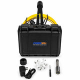 Powerwill PW9D7 sewer camera upright rear view with closed case, charger, probe and camera guides