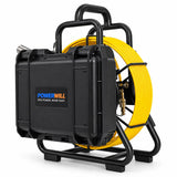 Powerwill PW9D8 sewer camera rear three-quarter view with closed monitor case and carrying handles