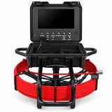 Powerwill PW9D8-V1 sewer inspection camera front view with open monitor case and red push cable reel