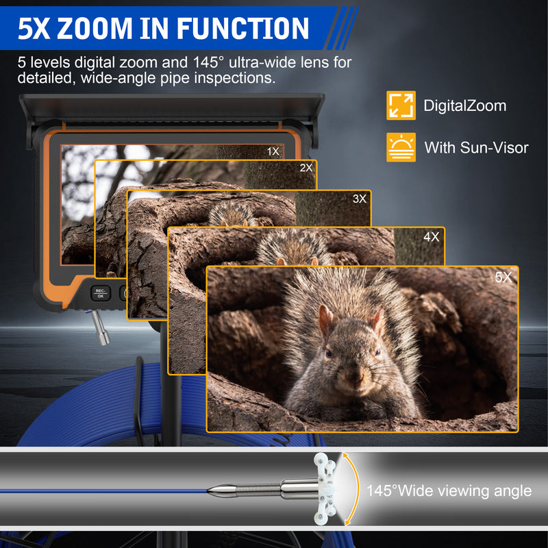 7-inch Sewer Camera with  98.4ft with 512Hz Locator, DVR, Self Leveling|  7DA