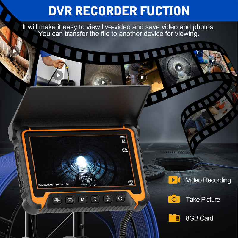 7-inch Sewer Camera with  98.4ft with 512Hz Locator, DVR, Self Leveling|  7DA