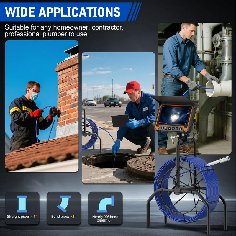 7-inch Sewer Camera with  98.4ft with 512Hz Locator, DVR, Self Leveling|  7DA
